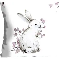 Queence Dekokissen "Emil", lila (weiß, lila, bedruckt), B:40cm L:40cm, Polyester, Dekokissen_Sitzkissen_Kissenhüllen, Dekokissen, mit einem Hasen mit Blättern