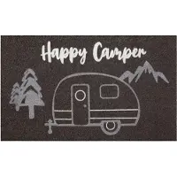 Wecon Home Fußmatte "Happy Camper", grau (anthrazit,weiß), B:45cm H:18mm L:75cm, Kokos, Teppiche, Fußmatte, rutschfest, robust, innen, Außenbereiche überdacht, schwer