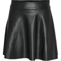 Noisy May Lederimitatrock "NMANDY PU HW FLARED SKIRT WVN NOOS", Damen, Gr. S, schwarz, Web, Obermaterial: 100% Polyester, unifarben, regular fit ca. Mitte Oberschenkel, Röcke Lederimitatrock