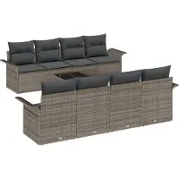 vidaXL Gartensofa-set 9 stk. Grau Poly-Rattan