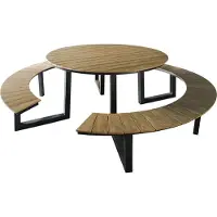 Axi Taco runder Picknicktisch in Teak Holz Look & Anthrazit für 6 Personen | Picknick Tisch, Picnic Table/Picknickbank Rund für Erwachsene aus Aluminium, Polywood | Set für den Garten | 200 x 190 cm
