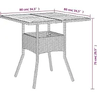 vidaXL Gartentisch mit Akazienholz-Platte Grau 80x80x75 cm Poly Rattan