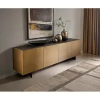 DELIFE Sideboard Kazu 220 cm Metallic Gold 4 Türen schwebend Metall Schwarz Keramik LaminamNoir Desir Braun