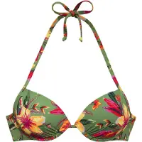 LASCANA Push-Up-Bikini-Top "Malia", Damen, Gr. 42, Cup C, rosa (salbei, pink bedruckt), Microfaser, Microfaser, Polyamid, bedruckt, floral, Bikini-Oberteile Push-Up-Bikini-Top, mit tropischem Print