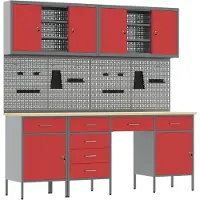 vidaXL Werkbank mit Schubladen 10 pcs Rot Ingenieure Holz und Stahl
