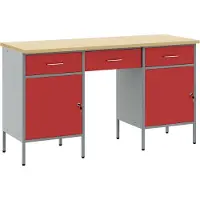 vidaXL Werkbank mit Schubladen 3 stk. Rot Ingenieure Holz und Stahl