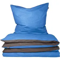 Schiesser Bettwäscheset Doubleface | Unifarben | Renforcé | 2-teilig | 100% Baumwolle | Angenehm weich & glatt | YKK-Reißverschluss | 135x200 cm + 80x80 cm | Blau-Dunkelgrau