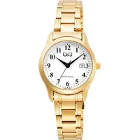 Q&Q Damenuhr Edelstahl Edelstahlarmband, Datumsanzeige, goldfarben, 3 ATM, D 28 mm