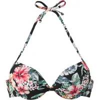 LASCANA Push-Up-Bikini-Top "Salsa", Damen, Gr. 38, Cup B, schwarz (schwarz bedruckt), Microfaser, Recycling-Polyamid, geblümt, Bikini-Oberteile Push-Up-Bikini-Top, mit tollem Blumenprint