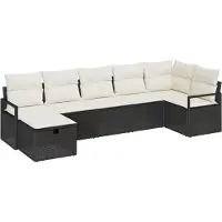 vidaXL Sofa Set 7 stk. Schwarz und Creme Poly-Rattan