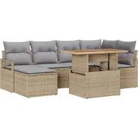 vidaXL Gartensofa-set 7 stk. Beige Poly-Rattan