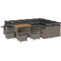 vidaXL Gartensofa-set 13 Stk. 12-Sitzanzahl Grau Poly-Rattan