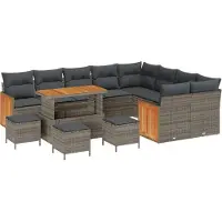 vidaXL Gartensofa-set 14 Stk. 10-Sitzanzahl Grau Poly-Rattan