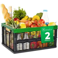Novaliv Klappboxen faltbar stabil | 2x 30L Grün Schwarz baskets Einkaufskiste| Klappkisten Set Tragebox Aufbewahrung Einkaufskörbe Körbe Aufbewahrung Küche