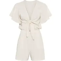 LASCANA Kurzoverall , Damen, Gr. 44, N-Gr, beige (creme), Web, Obermaterial: 100% Viskose, unifarben, figurumspielend kurz, tiefer V-Ausschnitt, Overalls Kurzoverall, aus gewebter Viskose