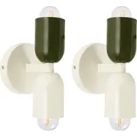 Beliani Wandleuchte 2er Set Cremeweiß u. Grün Metall 2-Flammig Zylinderform Retro Doppelkopf Wandstrahler für Innenbereich Schlafzimmer Wohnzimmer