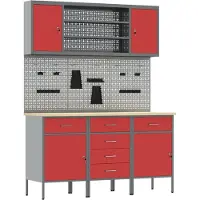 vidaXL Werkbank mit Schubladen 7 pcs Rot Ingenieure Holz und Stahl