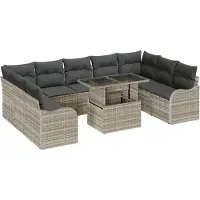 vidaXL Gartensofa-set 10 stk. 9-Sitzanzahl Hellgrau Poly Rattan