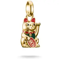 Thomas Sabo Charm-Einhänger "Charm Maneki-neko / Winkekatze vergoldet - Connect", bunt (gelbgoldfarben, rot, grün), Charms, Silber 925 (recycelt), Charm-Einhänger