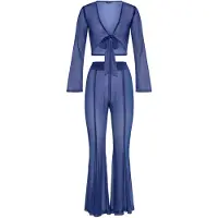 LASCANA Langarmshirt , Damen, Gr. 44, blau, Netz, Obermaterial: 95% Polyester, 5% Elasthan, unifarben, figurbetont kurz, tiefer V-Ausschnitt, Shirts Langarmshirt