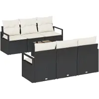 vidaXL Sofa Set 7 Stk. 6-Sitzanzahl Schwarz und Creme Poly Rattan
