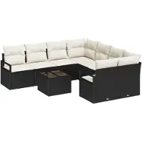 vidaXL Sofa-Set 9 Stk. 8-Sitzanzahl Schwarz und Creme Polyrattan