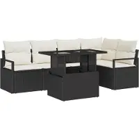 vidaXL Gartensofa-set mit Speicher 6 pcs Schwarz und Creme Poly-Rattan