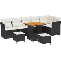 vidaXL Garten-Sofa-Set 9 Stk. 6-Sitzanzahl Schwarz und Creme