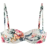 LASCANA Bügel-Bandeau-Bikini-Top "Salsa", Damen, Gr. 38, Cup E, beige (creme bedruckt), Microfaser, Recycling-Polyamid, geblümt, Bikini-Oberteile Bügel-Bandeau-Bikini-Top, mit tollem Blumenprint