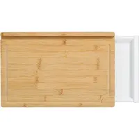 Zeller Schneidebrett mit Tablett & Tablethalter Bambus/Kunststoff, Praktisches Holzbrett mit herausnehmbarem Auffangbehälter für sauberes Kochen, Maße (L x B x H): 40 x 26,5 x 5,2 cm