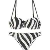 French Connection Bügel-Bandeau-Bikini "Louise", Damen, Gr. 40, Cup E, beige (schwarz, creme), Recycling-Polyamid, Bikini-Sets Bügel-Bandeau-Bikini, Mit kontrast Details