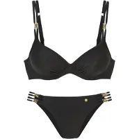 Jette Bügel-Bikini "Giulia", Damen, Gr. 36, Cup B, schwarz, Polyamid, leicht glänzend, Bikini-Sets Bügel-Bikini, mit goldfarbener Glanzbeschichtung und Accessoires
