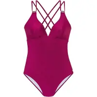 Jette Badeanzug "Giulia", Damen, Gr. 42, Cup A/B, lila (beere), Polyamid, leicht glänzend, Badeanzüge Badeanzug, mit goldfarbener Glanzbeschichtung und Accessoires