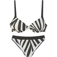 French Connection Bügel-Bikini "Louise", Damen, Gr. 42, Cup F, beige (schwarz, creme), Recycling-Polyamid, Bikini-Sets Bügel-Bikini, Mit kontrast Details