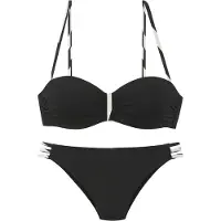 French Connection Bügel-Bandeau-Bikini "Claire", Damen, Gr. 34, Cup B, schwarz, Recycling-Polyamid, kontrastfarbene Details, Bikini-Sets Bügel-Bandeau-Bikini, Mit kontrast Details