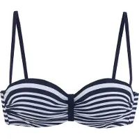 LASCANA Bügel-Bandeau-Bikini-Top "Myst", Damen, Gr. 40, Cup E, blau (marine, weiß), Recycling-Polyamid, gestreift, Bikini-Oberteile Bügel-Bandeau-Bikini-Top, mit platziertem Streifen-Design