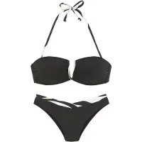 French Connection Bandeau-Bikini "Claire", Damen, Gr. 36, Cup A/B, schwarz, Recycling-Polyamid, kontrastfarbene Details, Bikini-Sets Bandeau-Bikini, V-förmige Schnalle zwischen den Cups