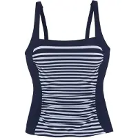 LASCANA Tankini-Top "Myst", Damen, Gr. 40, Cup F, blau (marine, weiß), Recycling-Polyamid, gestreift, Bikini-Oberteile Tankini-Top, mit platziertem Streifen-Design