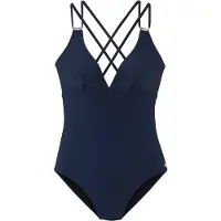 Jette Badeanzug "Giulia", Damen, Gr. 36, Cup A/B, blau (marine), Polyamid, leicht glänzend, Badeanzüge Badeanzug, mit goldfarbener Glanzbeschichtung und Accessoires