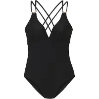 Jette Badeanzug "Giulia", Damen, Gr. 38, Cup C/D, schwarz, Polyamid, leicht glänzend, Badeanzüge Badeanzug, mit goldfarbener Glanzbeschichtung und Accessoires