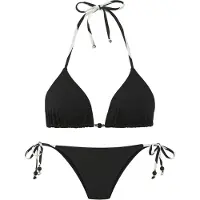 French Connection Triangel-Bikini "Claire", Damen, Gr. 38, Cup A/B, schwarz, Recycling-Polyamid, kontrastfarbene Details, Bikini-Sets Triangel-Bikini, Mit kontrast Zierperlen, Topseller