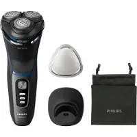 Philips Shaver 3000 Series S3344/13 Elektrischer Nass- und Trockenrasierer, Rotationstrasierer, Schwarz, Blau, PowerCut blade system, Replace every 2 yrs with SH30, 2 Jahr(e), Batterie