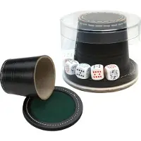 HOT Games Pokerbecher Schwarz Leder mit Deckel und Pokerdice 9x8cm