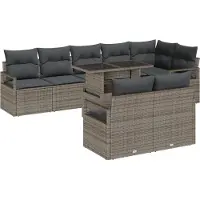 vidaXL Gartensofa-set 9 Stk. 8-Sitzanzahl Grau Poly-Rattan