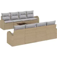 vidaXL Gartensofa-set 9 Stk. 8-Sitzanzahl Beige und Grau Poly-Rattan