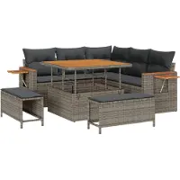 vidaXL Gartensofa-set 9 Stk. 8-Sitzanzahl Grau Poly-Rattan
