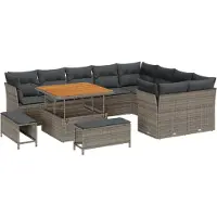 vidaXL Gartensofa-set 12 Stk. 9-Sitzanzahl Grau Poly-Rattan