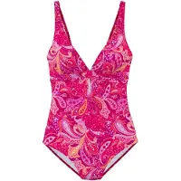 Vivance Badeanzug "Pretty", Damen, Gr. 44, Cup C/D, pink (pink bedruckt), Recycling-Polyamid, Paisleymuster, bedruckt, Badeanzüge Badeanzug, mit V-Ausschnitt und modischem Paisleymuster, Topseller