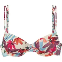 LASCANA Bügel-Bikini-Top "Imani", Damen, Gr. 36, Cup E, beige (creme bedruckt), Recycling-Polyamid, bedruckt, Bikini-Oberteile Bügel-Bikini-Top, mit sommerlichem Blätterprint