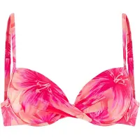 s.Oliver Push-Up-Bikini-Top "Jayce", Damen, Gr. 40, Cup C, rosa (pfirsich bedruckt), Recycling-Polyamid, bedruckt, Bikini-Oberteile Push-Up-Bikini-Top, mit Blumenprint